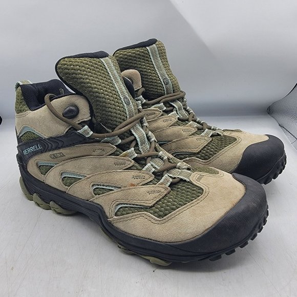 Merrell Dusty Olive Womens 7.5 Tan Boots Waterproof Hiking Camping Summer J12764 - Picture 1 of 13
